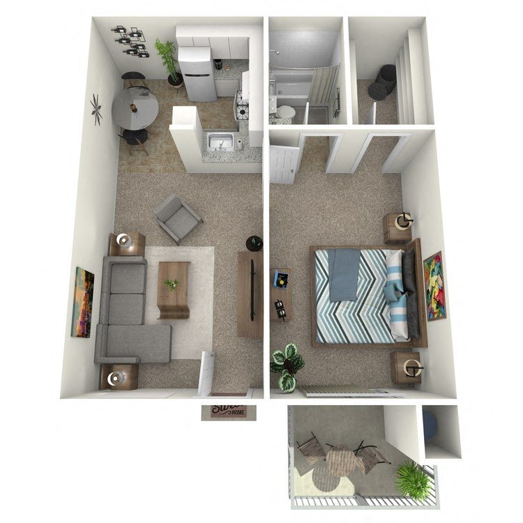 Floor Plan - 1 Bed 1 Bath Up