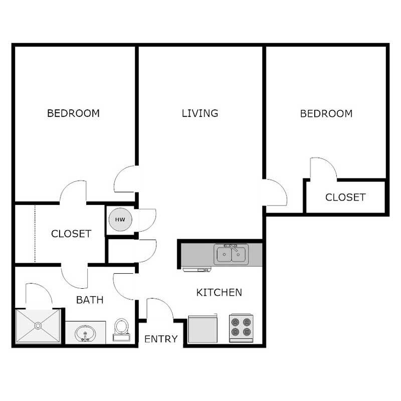 Floor Plan - 2 Bedroom 1 Bathroom