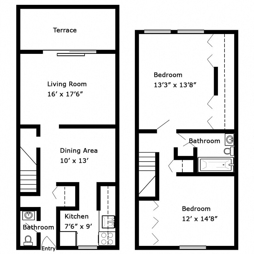 Floor Plan - 2 Bedroom - 2 Story