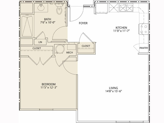 1BR/1BA - One  Bedroom