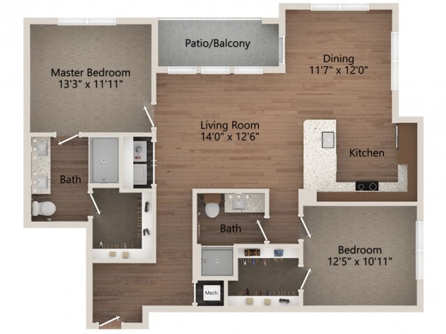 Floor plans are artist’s rendering. All dimensions are approximate. Actual product and specifications may vary in dimension or detail. Not all features are available in every apartment. Prices and availability are subject to change. - B2A