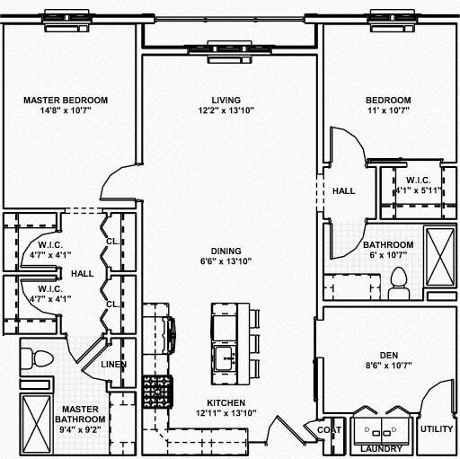 Floor Plan - 5 - 2 Bed, 2 Bath, 1 Den