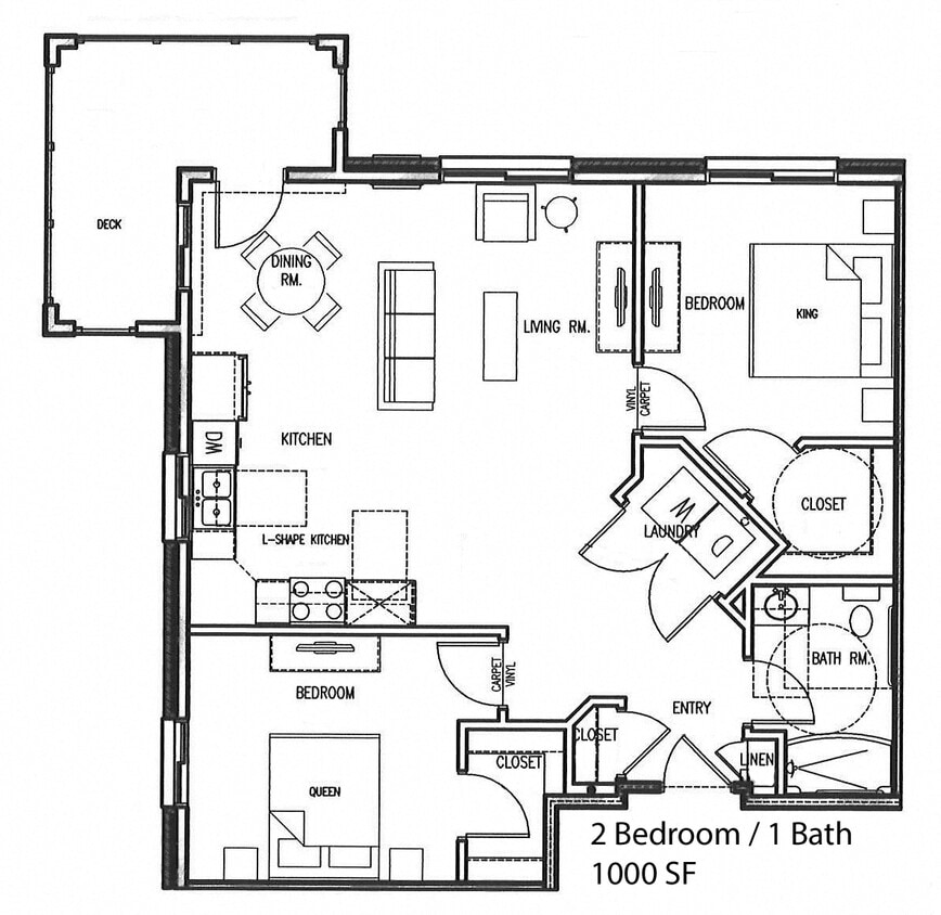Floor Plan - 2 Bedroom 1 Bath Corner 