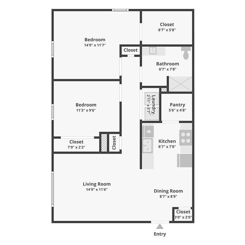 Floor Plan - 2 Bed 1 Bath