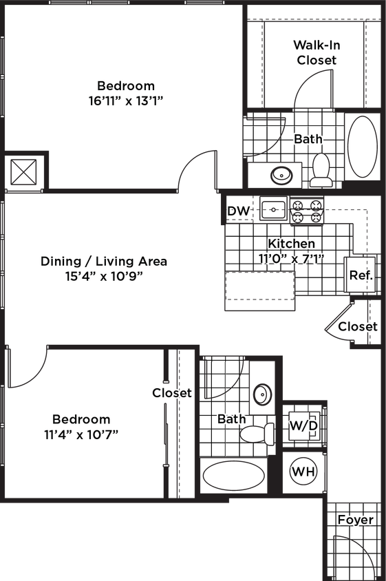 Floor Plan - 2 Bedroom 2 Bath - B8 Affordable 80%