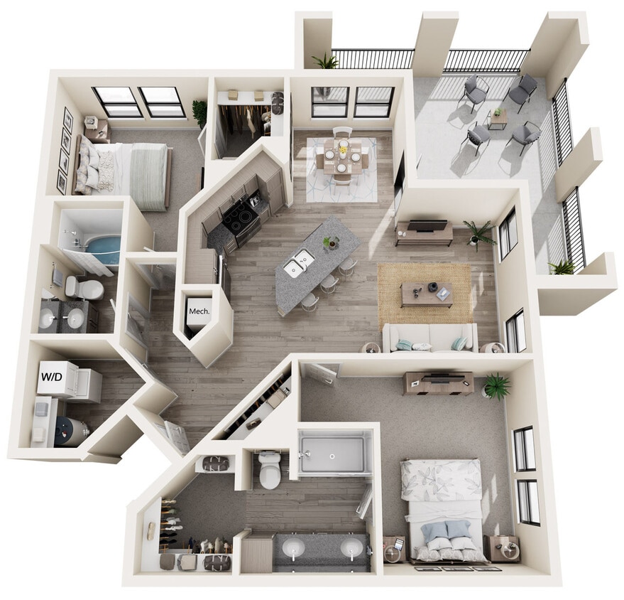 Two Bedroom - 1112 sq ft floor plan - Mesquite Trails at Brooks - Two Bed/Two Bath - 1112 sq ft - 60% AMI