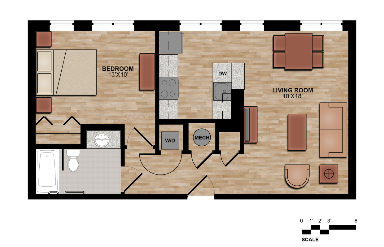Floor Plan - 1 Bedroom 60% (649)