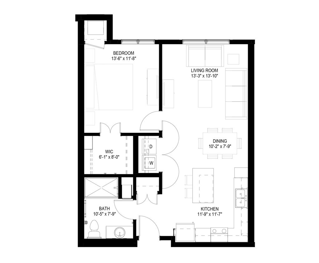 Floor Plan - One Bedroom - D (Accessible)