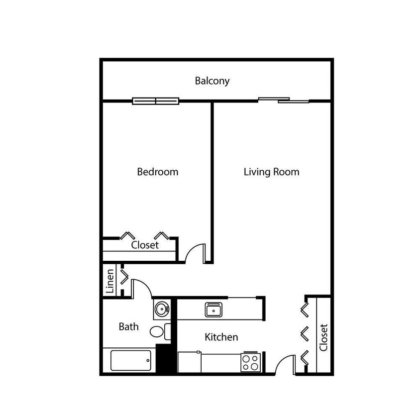 Floor Plan - Income-Based 1 Bedroom, 1 Bath