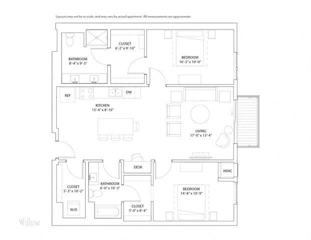 Floor Plan - 2 Bed 2 Bath Willow