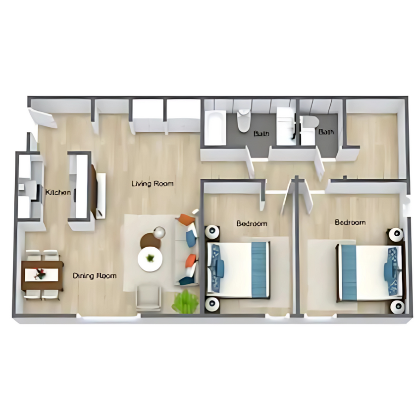 Floor Plan - Two Bedroom, One And A Half Bathroom | 2
