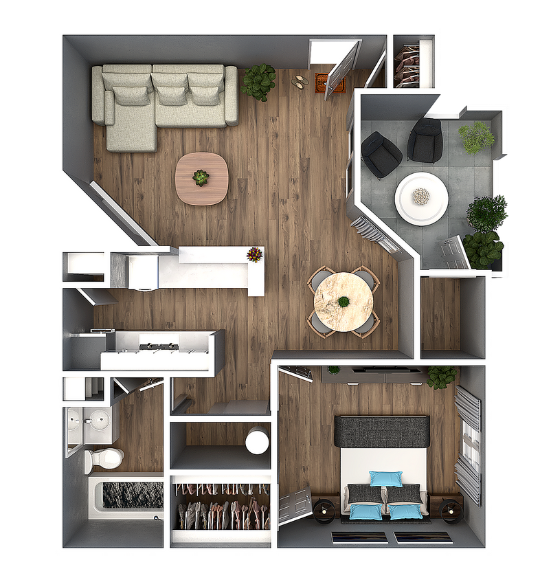 Explore this inviting floor plan with a seamless blend of indoor and outdoor space. - 1 Bedroom 1 Bath B