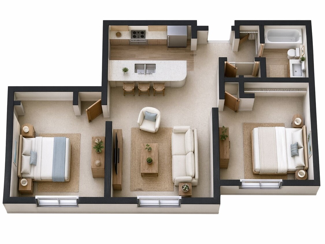Floor Plan - 2 Bedroom | 1 Bath