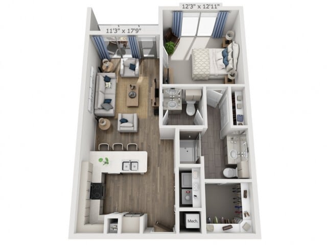 Floor plans are artist’s rendering. All dimensions are approximate. Actual product and specifications may vary in dimension or detail. Not all features are available in every apartment. Prices and availability are subject to change. - C1