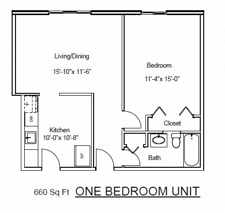 Floor Plan - One Bedroom, One Bathroom