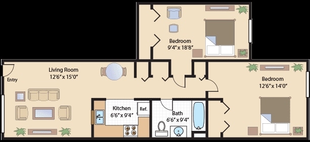 2 Bedroom / 1 Bathroom - Two-Bedroom/One Bath