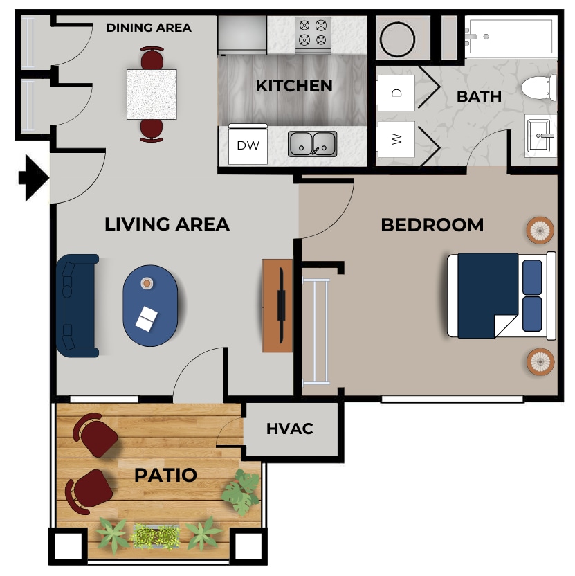 1 Bedroom, 1 Bath Floor Plan - 1 Bedroom 1 Bath Tax Credit 3rd Floor
