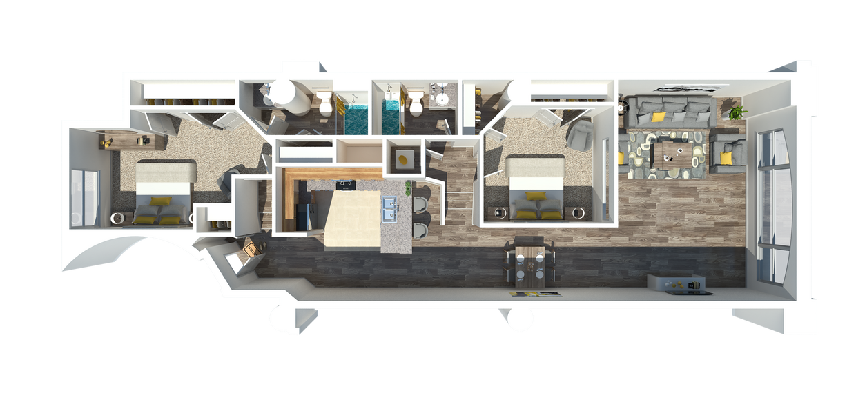 2B2BA 1217-1228 Sq Ft - 3 Bedroom 2.5 Bath