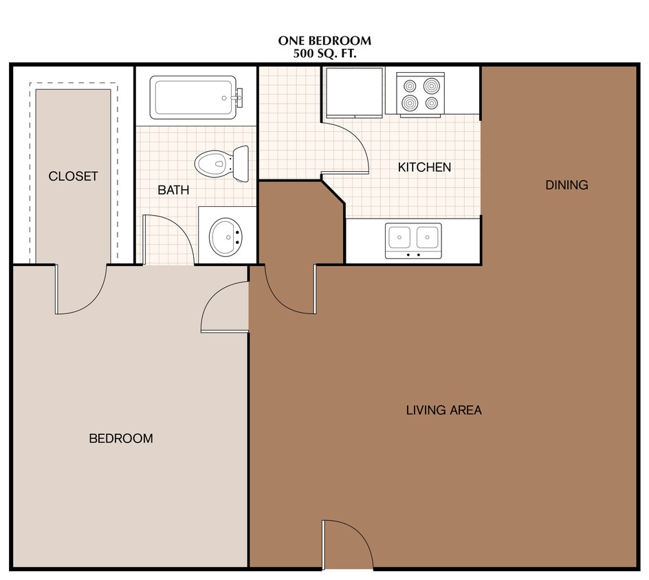 500 Sq. Ft. - 1 Bedroom