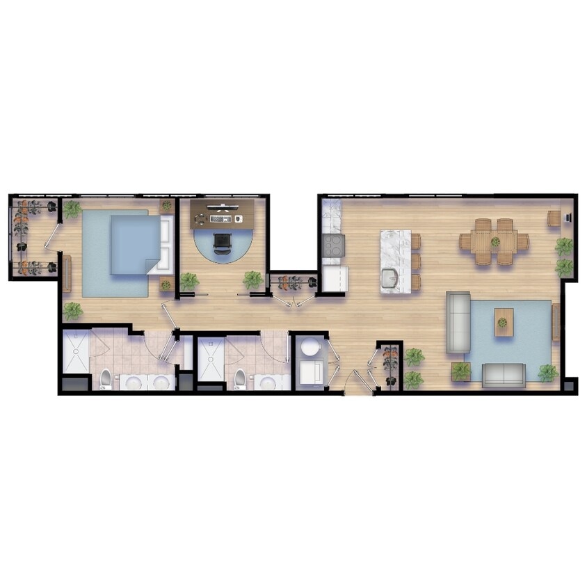 Floor Plan - 1 Bedroom 2 Bath w/ Den K-16