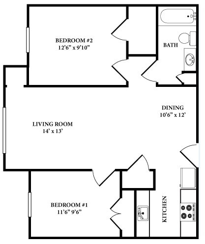 Floor Plan - Two Bedroom One Bathroom B1 MKT