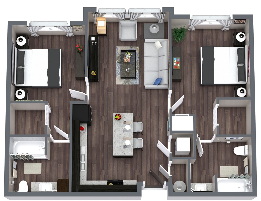 Burlington Cove B1 3D Floor Plan.jpeg - Two Bed\Two Bath