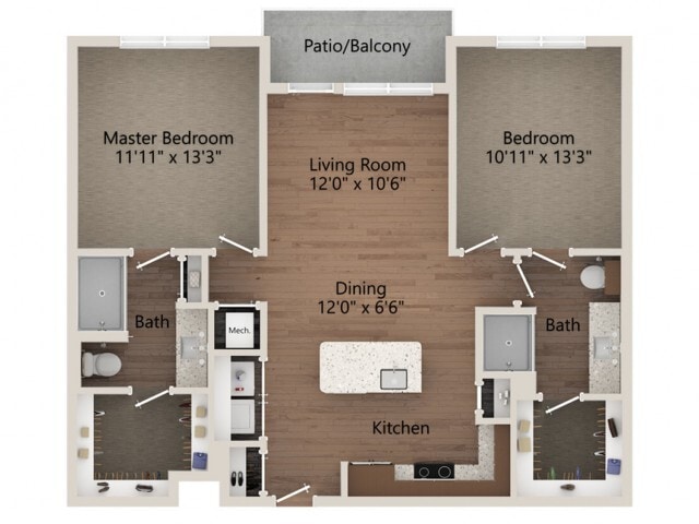 Floor plans are artist’s rendering. All dimensions are approximate. Actual product and specifications may vary in dimension or detail. Not all features are available in every apartment. Prices and availability are subject to change. - B1A