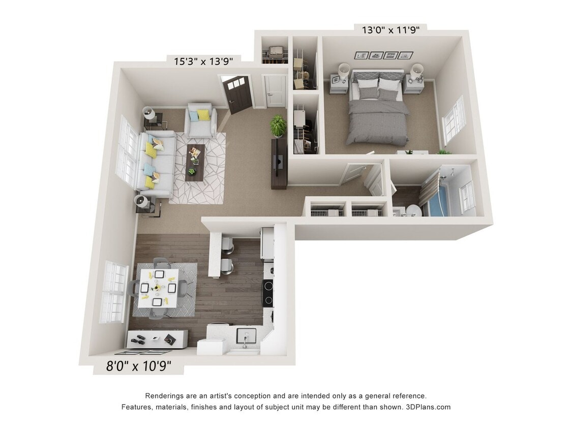 Floor Plan - 1 Bedroom 1 Bath with Nook – 633