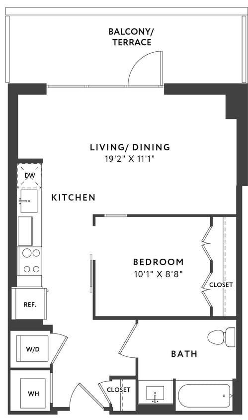 Floor Plan - 1 Bed 1 Bath E08 HC