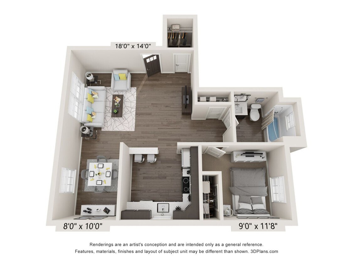 Floor Plan - 1 Bedroom 1 Bath – 665
