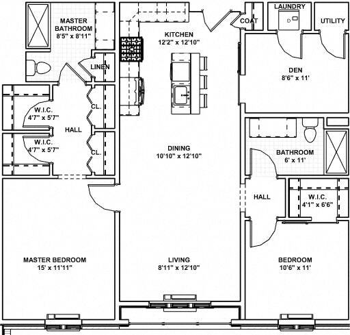Floor Plan - 25 - 2 Bed, 2 Bath, 1 Den