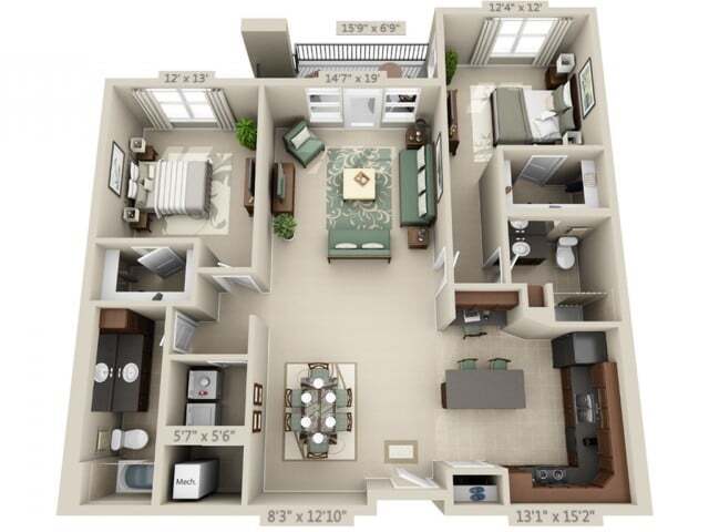 Floor plans are artist’s rendering. All dimensions are approximate. Actual product and specifications may vary in dimension or detail. Not all features are available in every apartment. Prices and availability are subject to change. - Opus