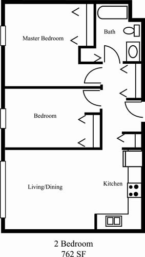 Floor Plan - 2 Bed 762SF