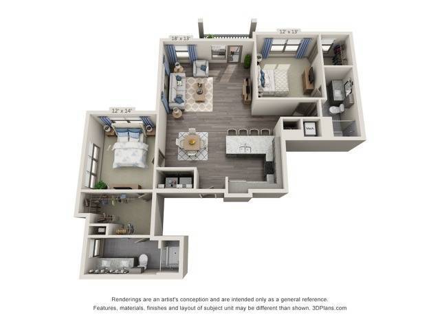 Floor plans are artist’s rendering. All dimensions are approximate. Actual product and specifications may vary in dimension or detail. Not all features are available in every apartment. Prices and availability are subject to change. - Marley