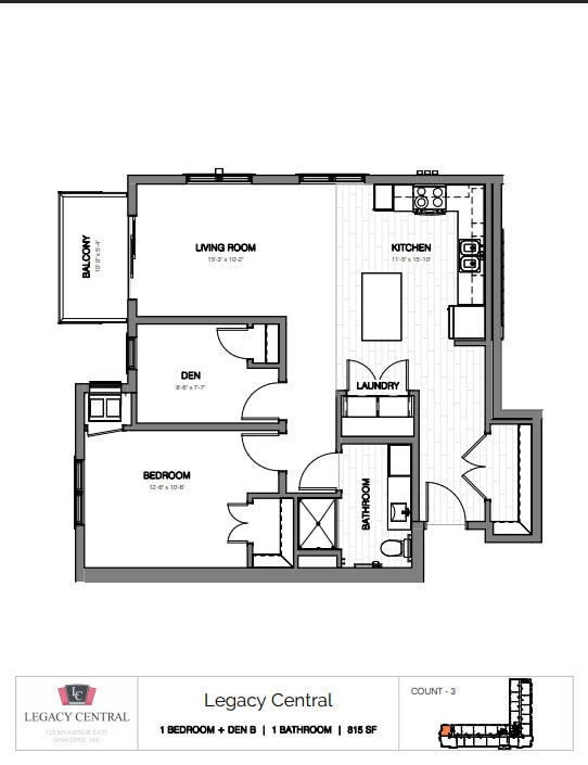 1 bedroom +Den B - 1 Bed +Den