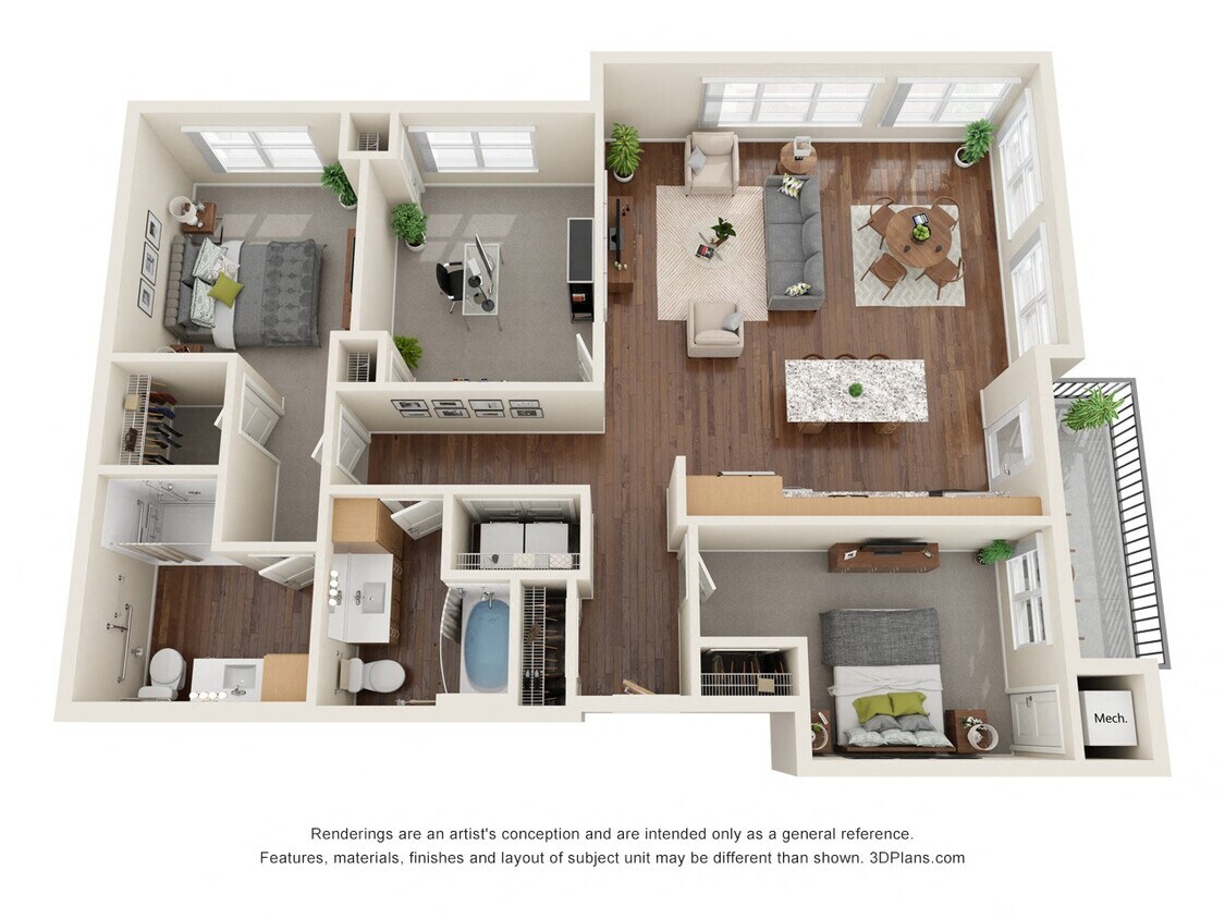 Floor Plan - Three Bedroom C (Wheelchair Accessible) - 50%