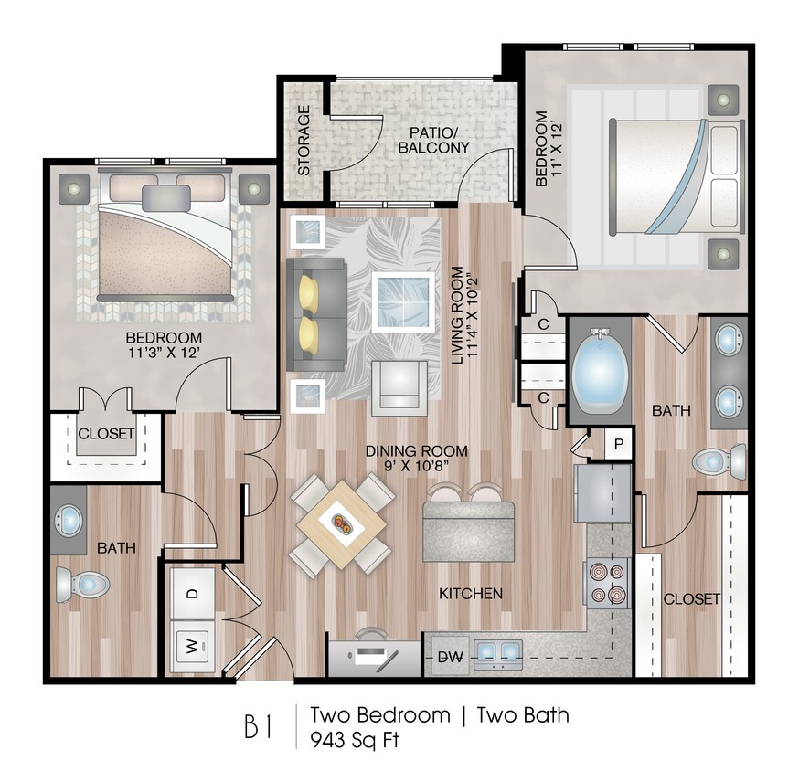 Floor Plan - 2 Bedroom - B1