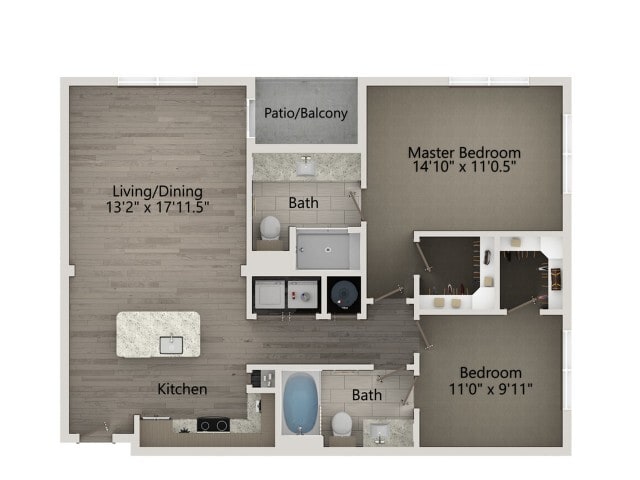 Floor plans are artist’s rendering. All dimensions are approximate. Actual product and specifications may vary in dimension or detail. Not all features are available in every apartment. Prices and availability are subject to change. - B1B