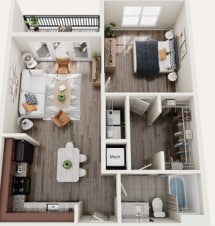 1 Bedroom 1 Bath 728 SQ FT - 1 Bedroom