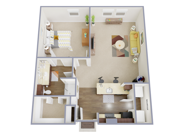 1 Bedroom, 1 Bathroom - 1 Bed, 1 Bath B