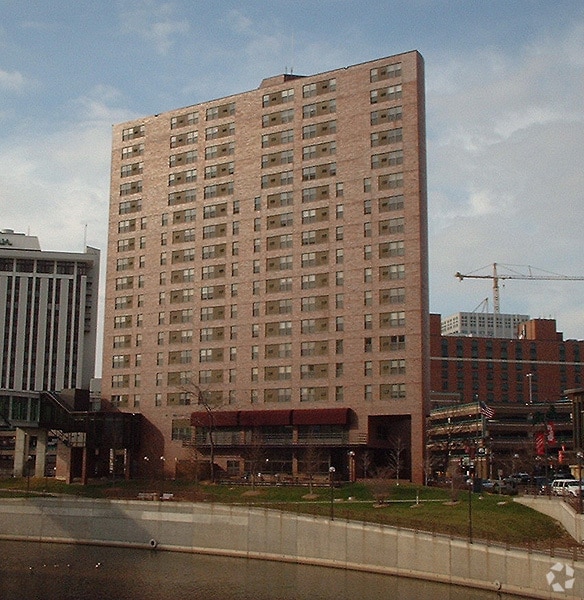 View to the West across the Zumbro River - Fontaine Towers Apartments