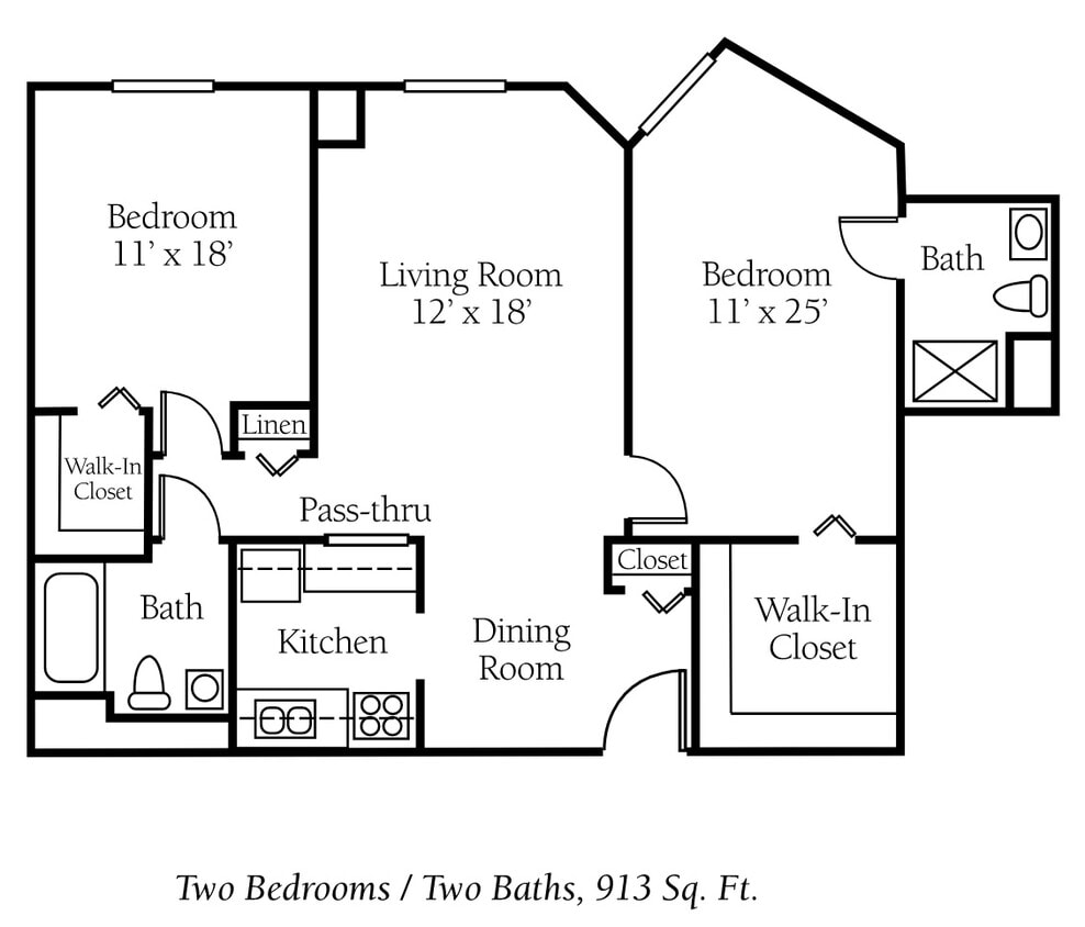 913 sqft - 2 Bed 2 Bath
