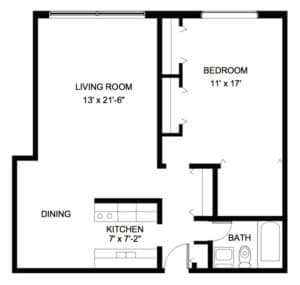 Floor Plan - 1 Bed, 1 Bath