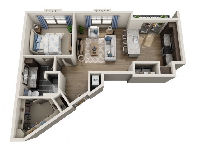 Floor plans are artist’s rendering. All dimensions are approximate. Actual product and specifications may vary in dimension or detail. Not all features are available in every apartment. Prices and availability are subject to change. - Hendrix