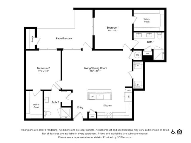 B3A | 2 bed 2 bath | 1208 sq ft - B3A