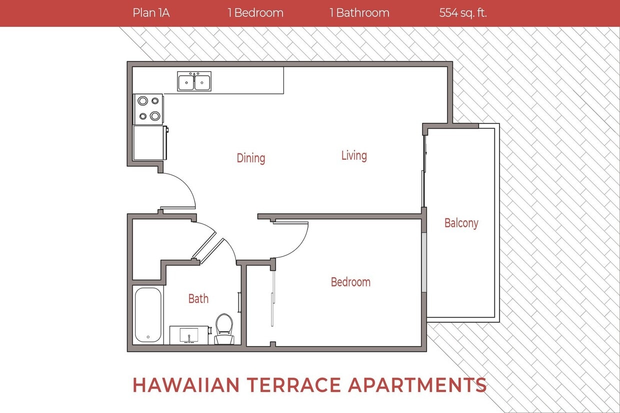 Floor Plan - 1 Bedroom, 1 Bath