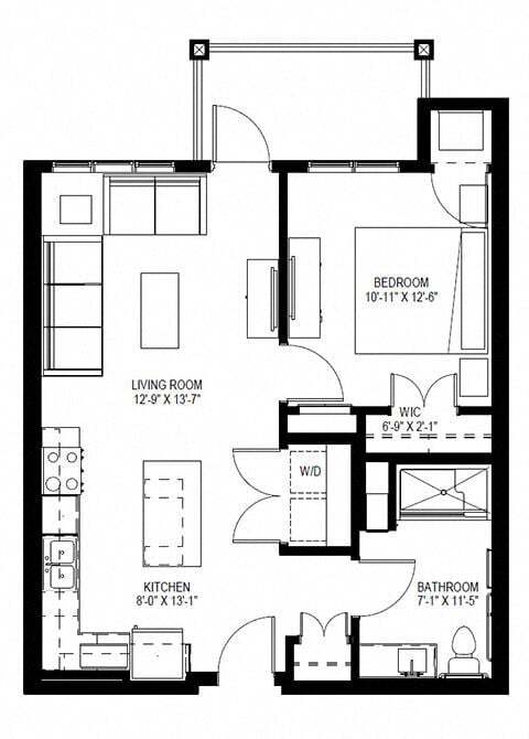 Floor Plan - One Bedroom D (Wheelchair Accessible)