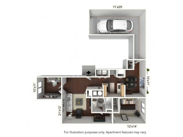 Floor Plan - 1 Bedroom Lower with Den and Attached Garage