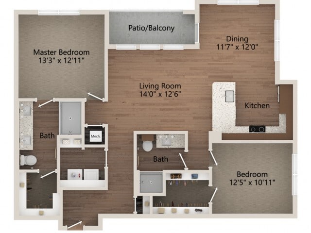 Floor plans are artist’s rendering. All dimensions are approximate. Actual product and specifications may vary in dimension or detail. Not all features are available in every apartment. Prices and availability are subject to change. - B2B