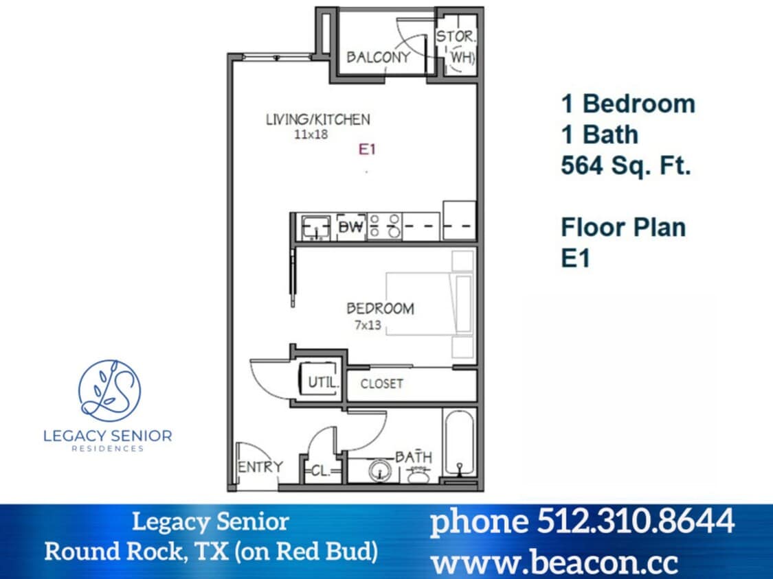 Floor Plan - 0x1 E1 (569 SF)